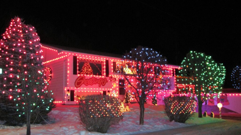 Christmas lights in a house